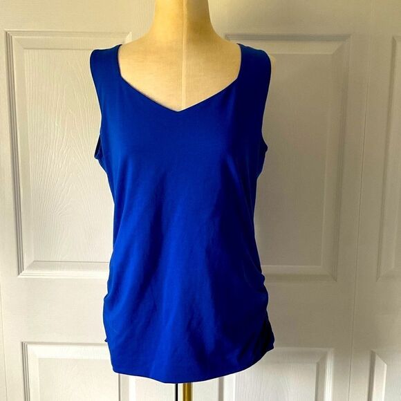 INC International Concepts Royal Blue Sweetheart V-Neck Sleeveless Ruched Top L - Picture 1 of 7